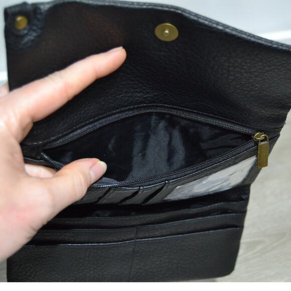 Time & Tru Black PU Fold Over Wallet with Gold Stud Detail NWOT - Picture 4 of 6